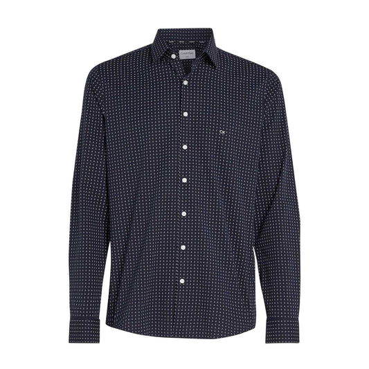 Blue - Front - Calvin Klein Mens Microprint Poplin Slim Long-Sleeved Shirt