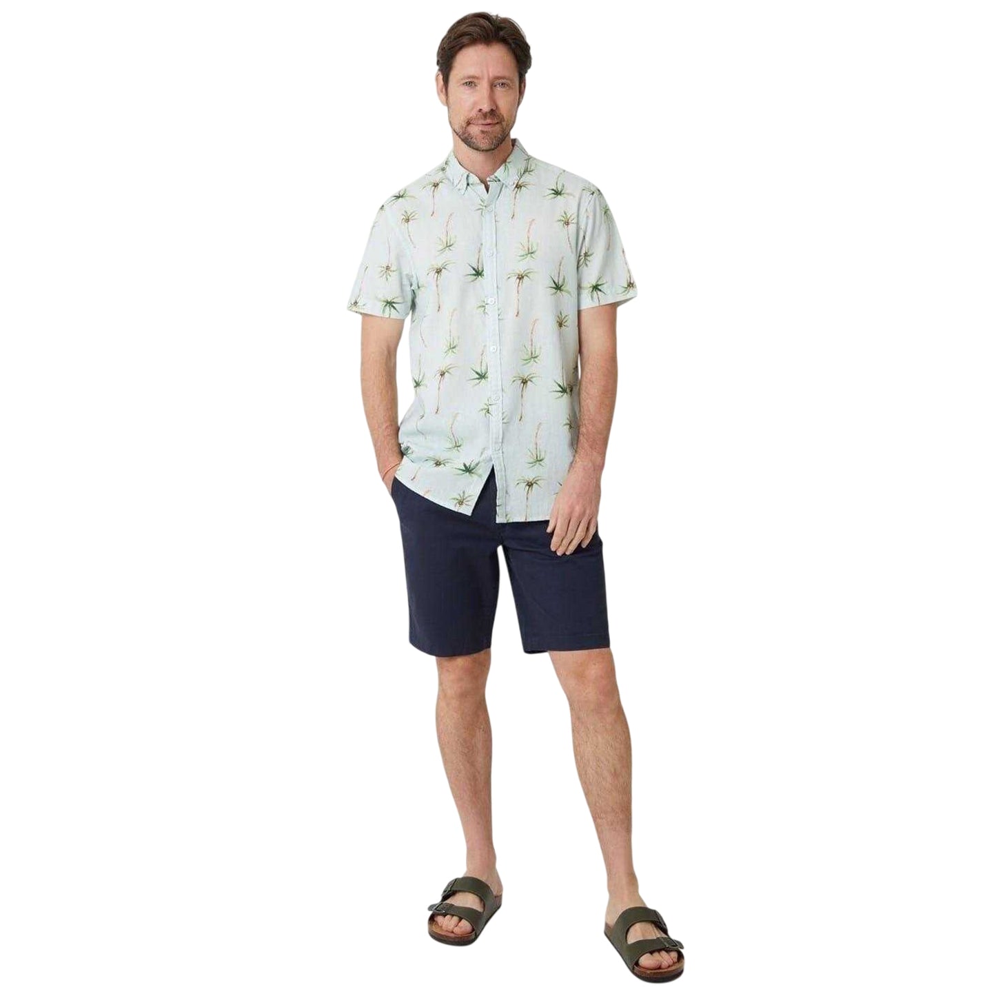 Sky Blue - Lifestyle - Saltwell Mens Palm Print Regular Short-Sleeved Shirt