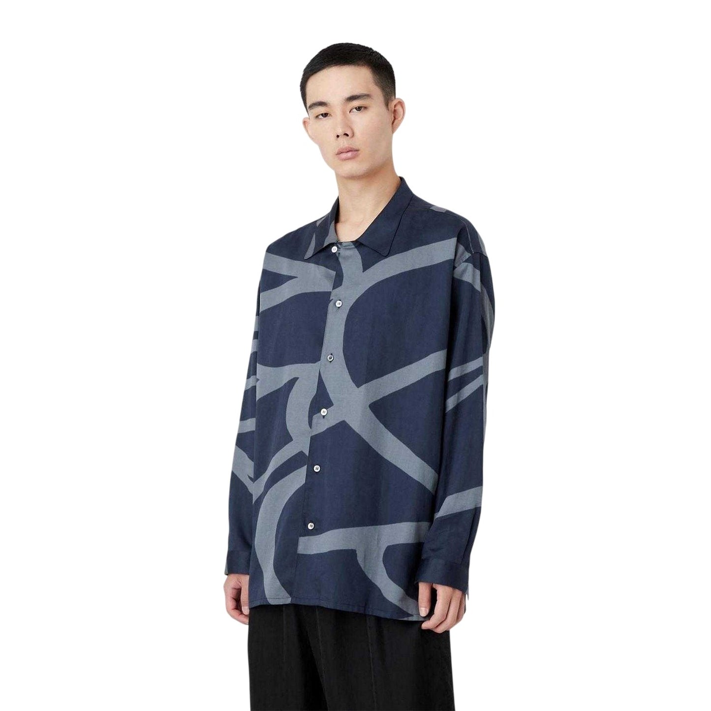 Blue - Lifestyle - Emporio Armani Mens Abstract Cotton Long-Sleeved Shirt