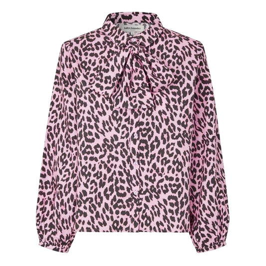 Light Pink - Front - Lollys Laundry Womens-Ladies Ellie Leopard Tie Neck Shirt