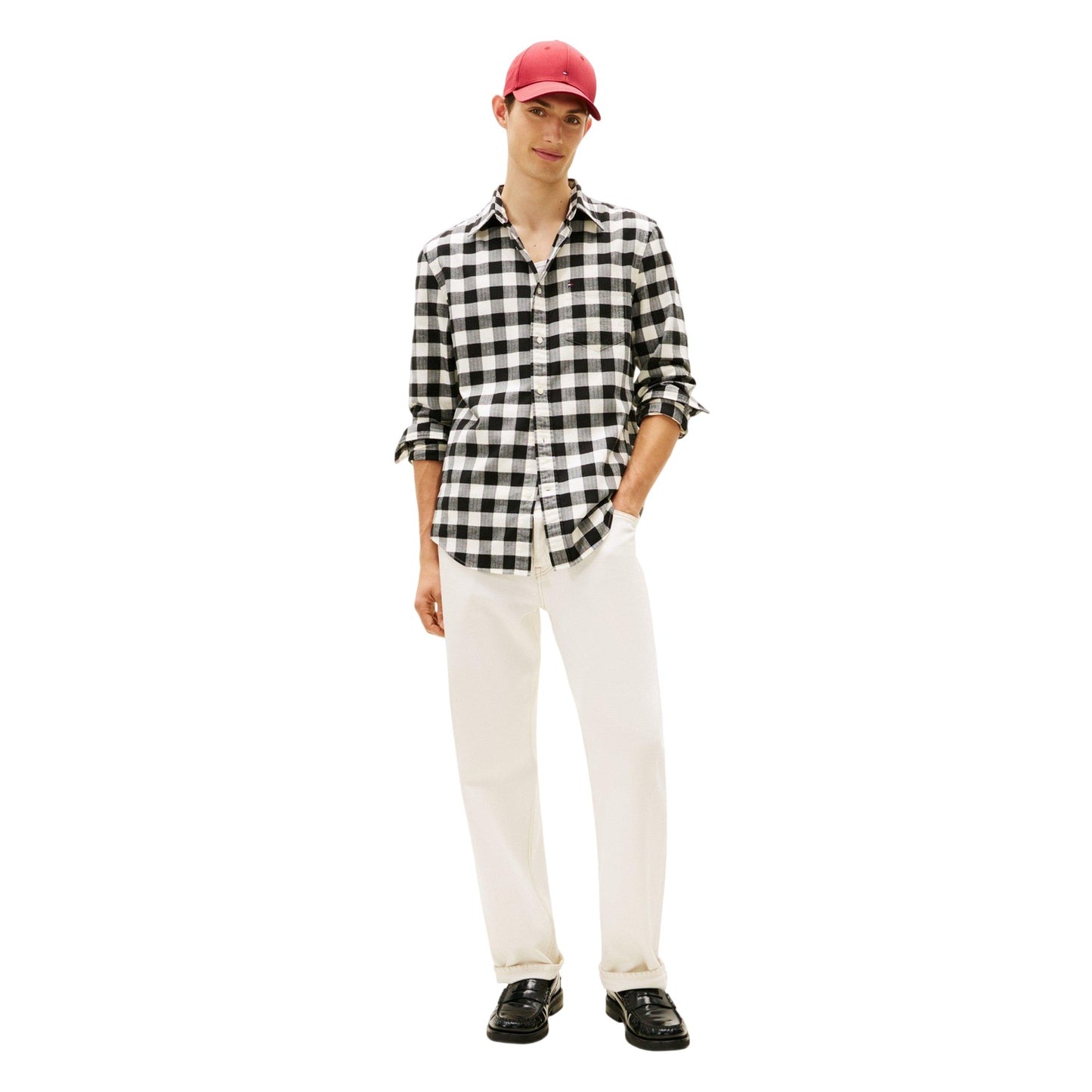 Black-White - Side - Tommy Hilfiger Mens Buffalo Check Long-Sleeved Shirt