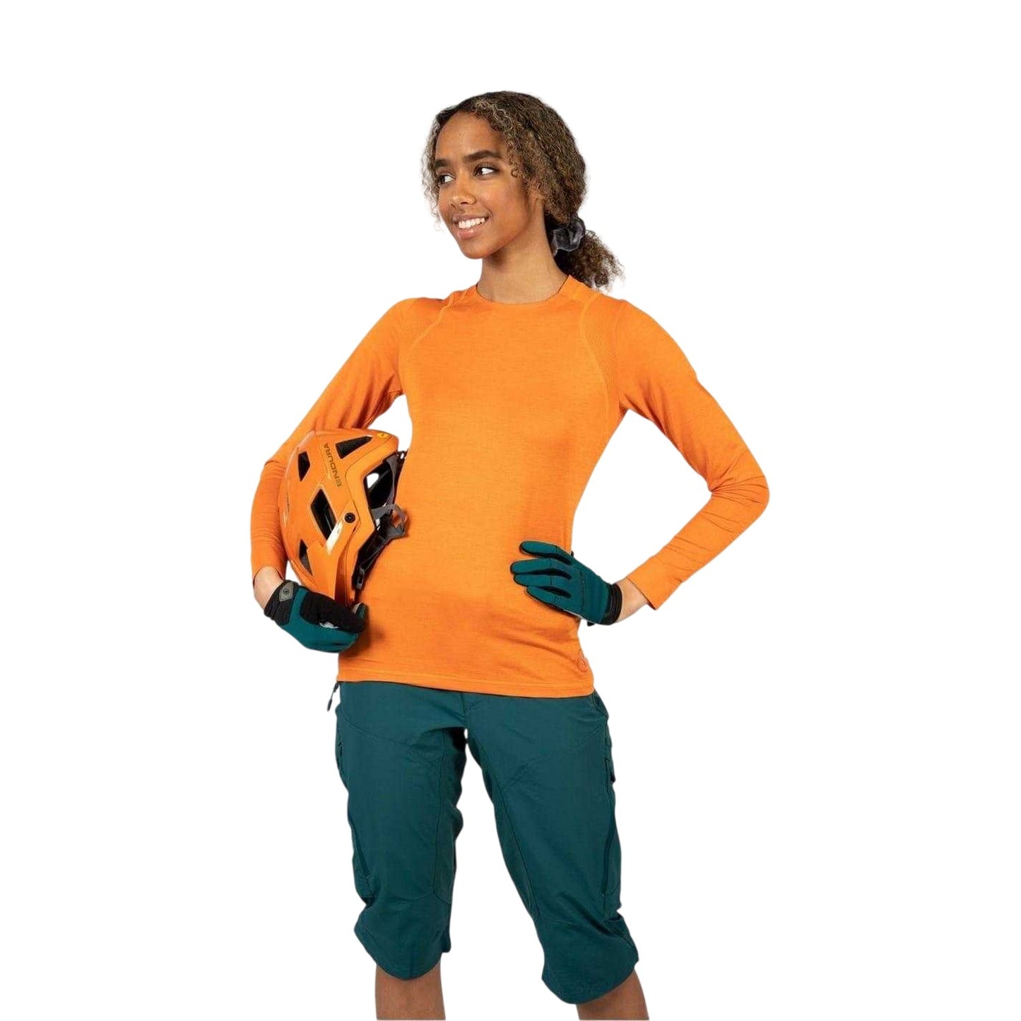 Harvest Orange - Side - Endura Womens-Ladies Singletrack Long-Sleeved Cycling Jersey