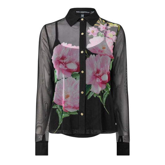 Black - Front - Karl Lagerfeld Womens-Ladies Floral Mesh Shirt