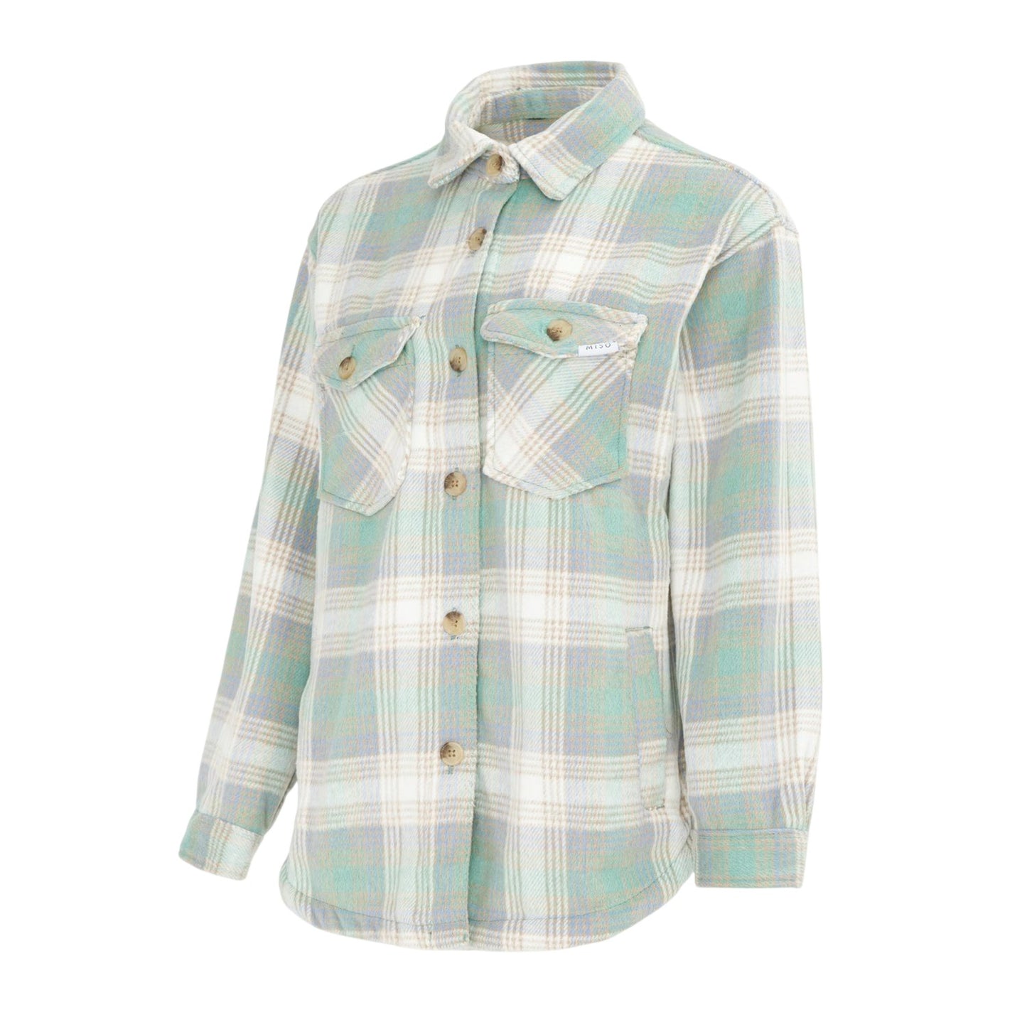 Green - Side - Miso Womens-Ladies Plaid Polyester Shirt