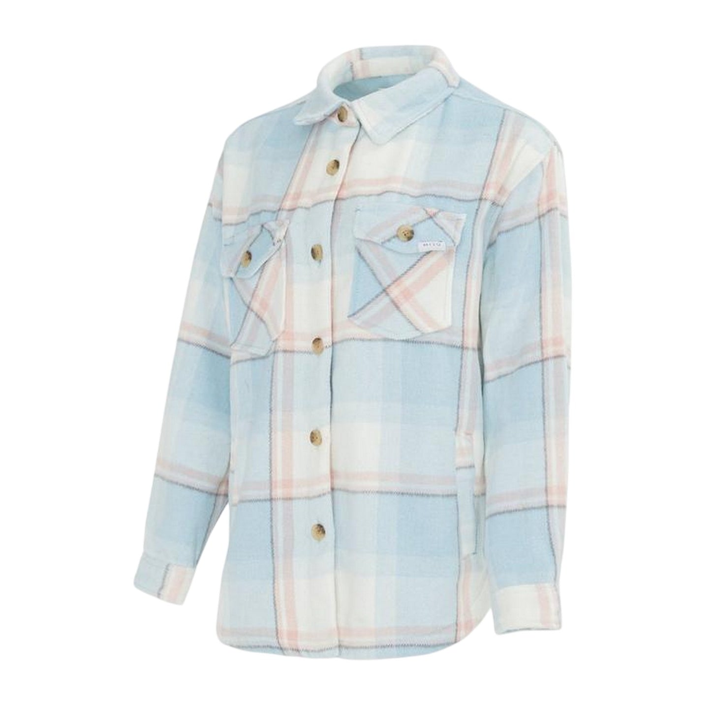 Light Blue - Side - Miso Womens-Ladies Plaid Wool Shirt