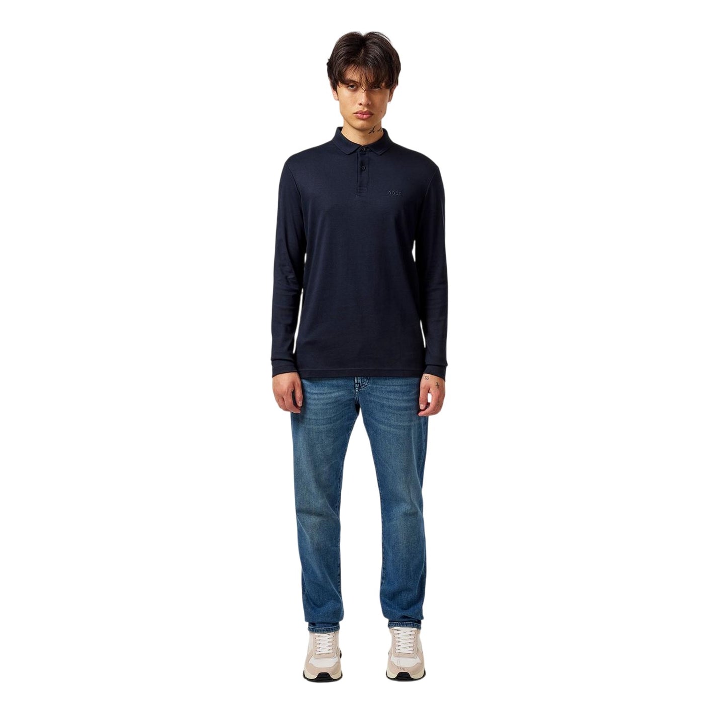 Dark Blue - Lifestyle - Boss Mens Pirol Logo Long-Sleeved Polo Shirt
