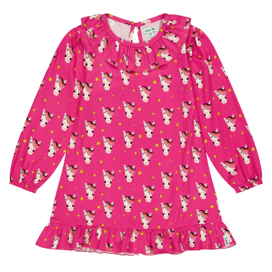 Pink - Front - Lilly & Sid Girls All-Over Print Puff Sleeve Dress