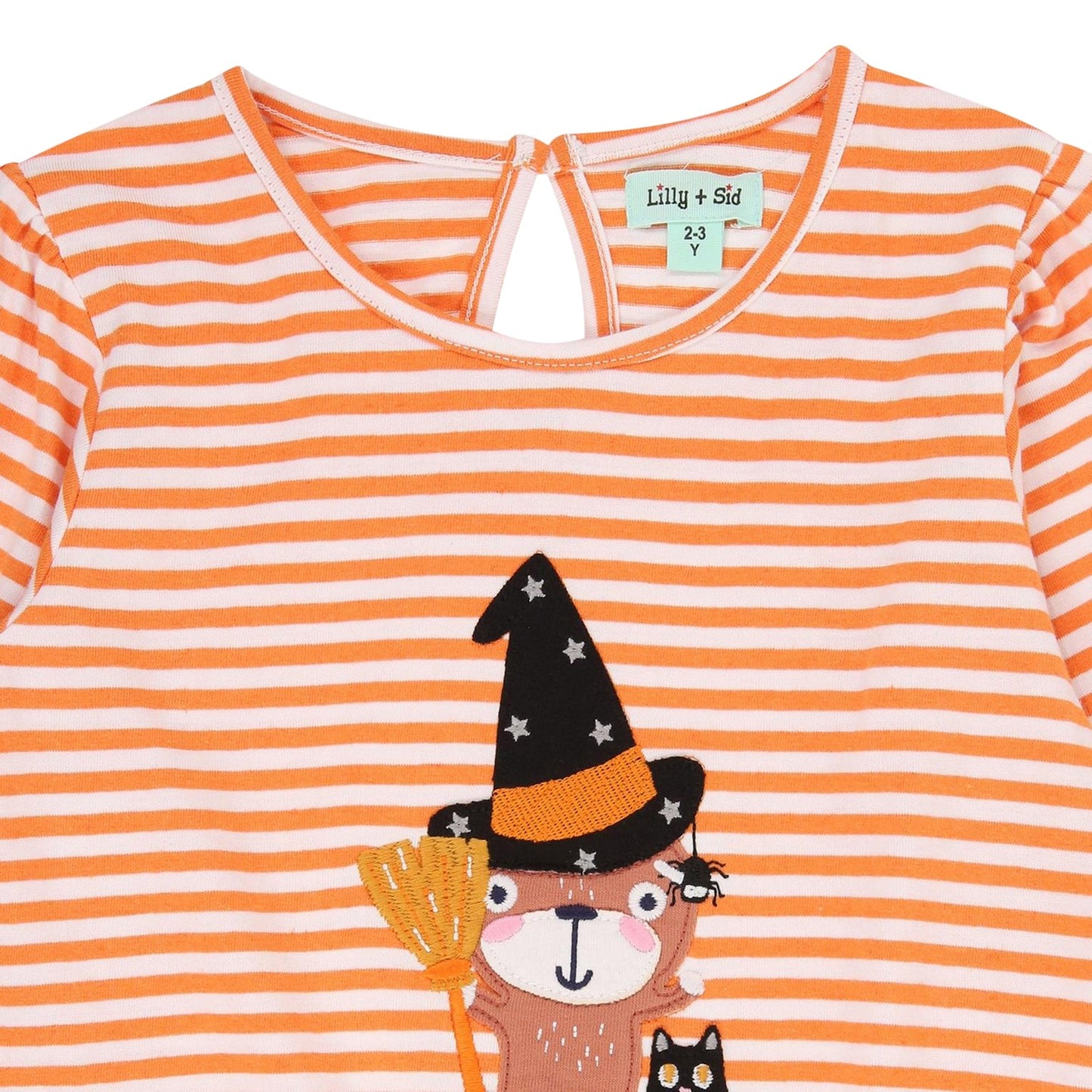 Orange Print - Side - Lilly & Sid Girls Witch Cat Mini Dress