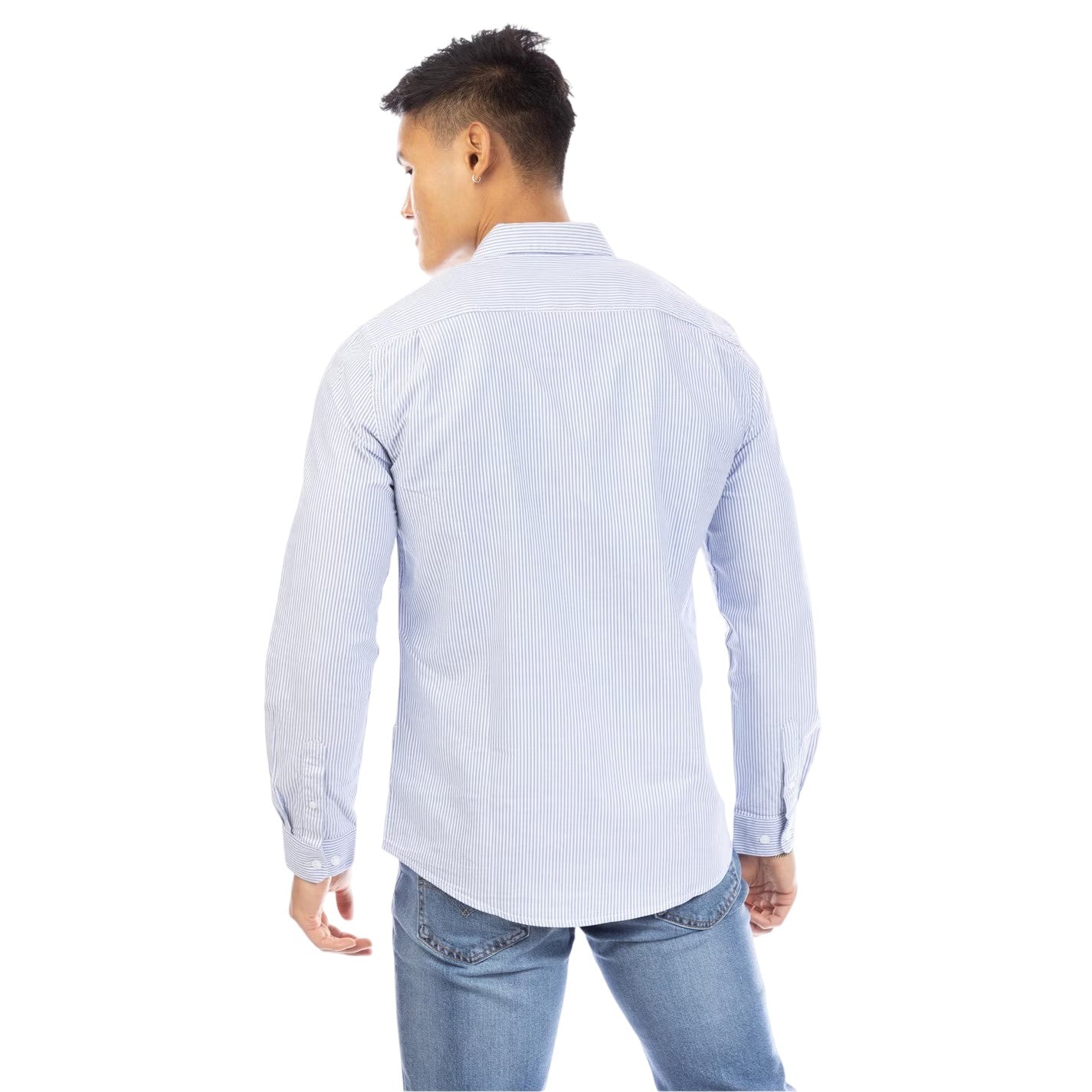 Navy-White - Lifestyle - Peter Werth Mens Pinstripe Regular Long-Sleeved Shirt
