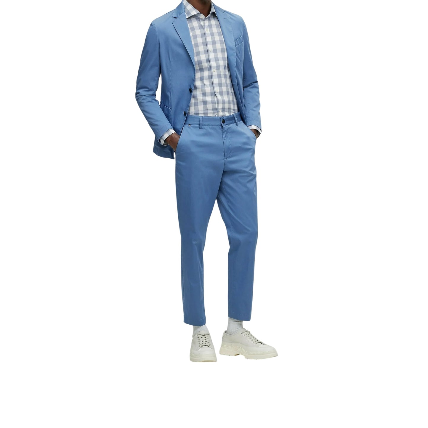 Dark Blue - Pack Shot - Boss Mens Gingham Spread Collar Slim Long-Sleeved Formal Shirt