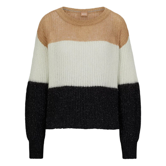 Black-White-Beige - Front - Boss Womens-Ladies Colour Block Crew Neck Sweater Top