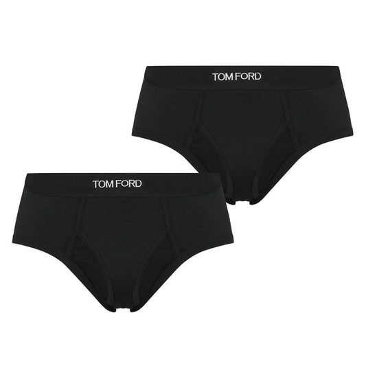 Black - Front - Tom Ford Mens Logo Cotton Briefs (Pack of 2)