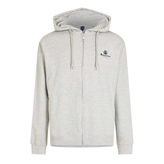 Grey Melange - Front - Aquascutum Mens Logo Regular Full Zip Hoodie