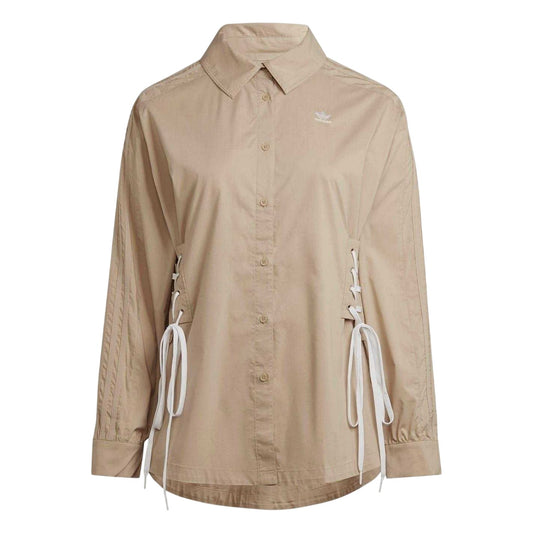 Beige - Front - Adidas Womens-Ladies Originals Lace Up Relaxed Fit Long-Sleeved Shirt