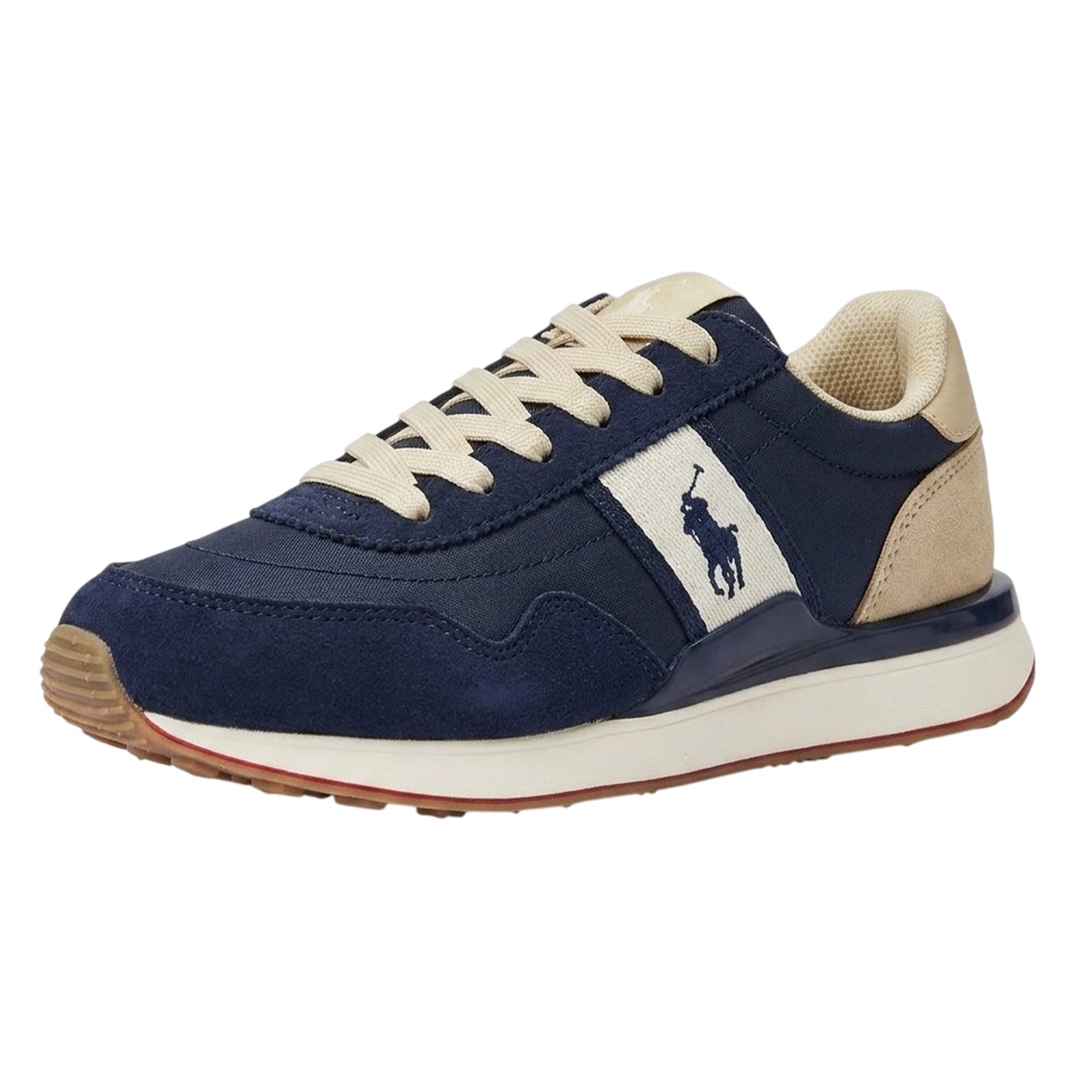 Navy-White - Back - Ralph Lauren Childrens-Kids Polo 89 Sport Striped Trainers