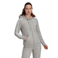 Grey - Side - Adidas Womens-Ladies Essentials Striped French Terry Full Zip Hoodie