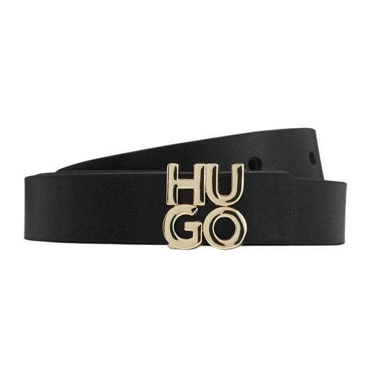 Black - Front - Hugo Womens-Ladies Stacked Logo Leather Belt