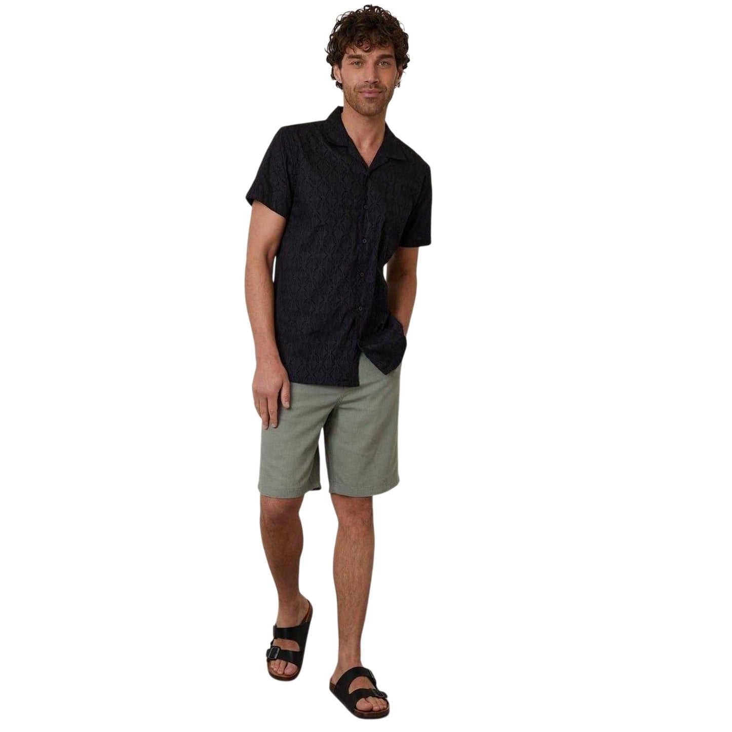 Black - Lifestyle - Threadbare Mens Geometric Pattern Short-Sleeved Shirt