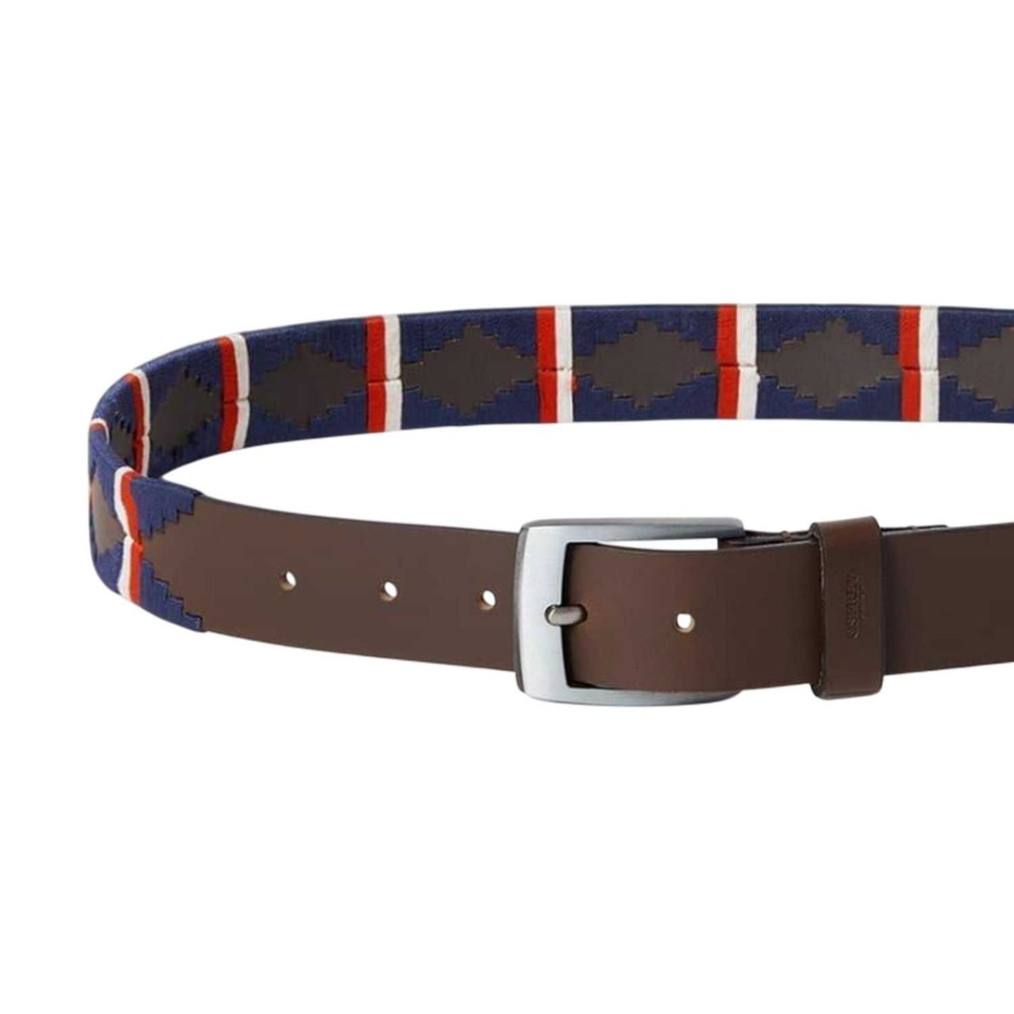 Blue-Red - Side - Osprey Mens The Mendoza Geometric Pattern Leather Belt