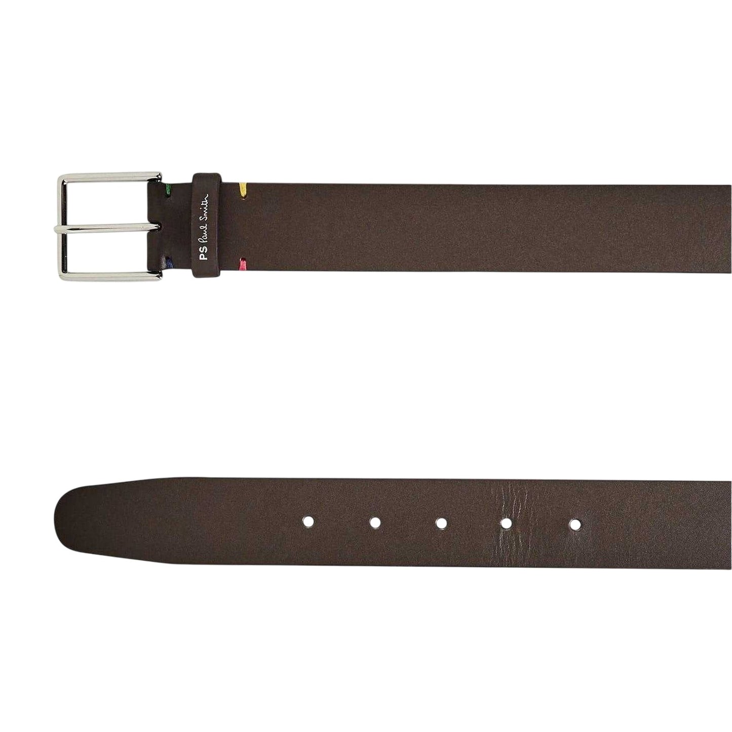 Brown - Side - Paul Smith Mens Leather Contrast Stitch Belt