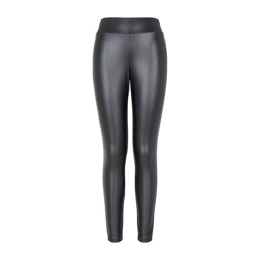 Black - Front - Armani Exchange Womens-Ladies Leather Plain High Waist Leggings