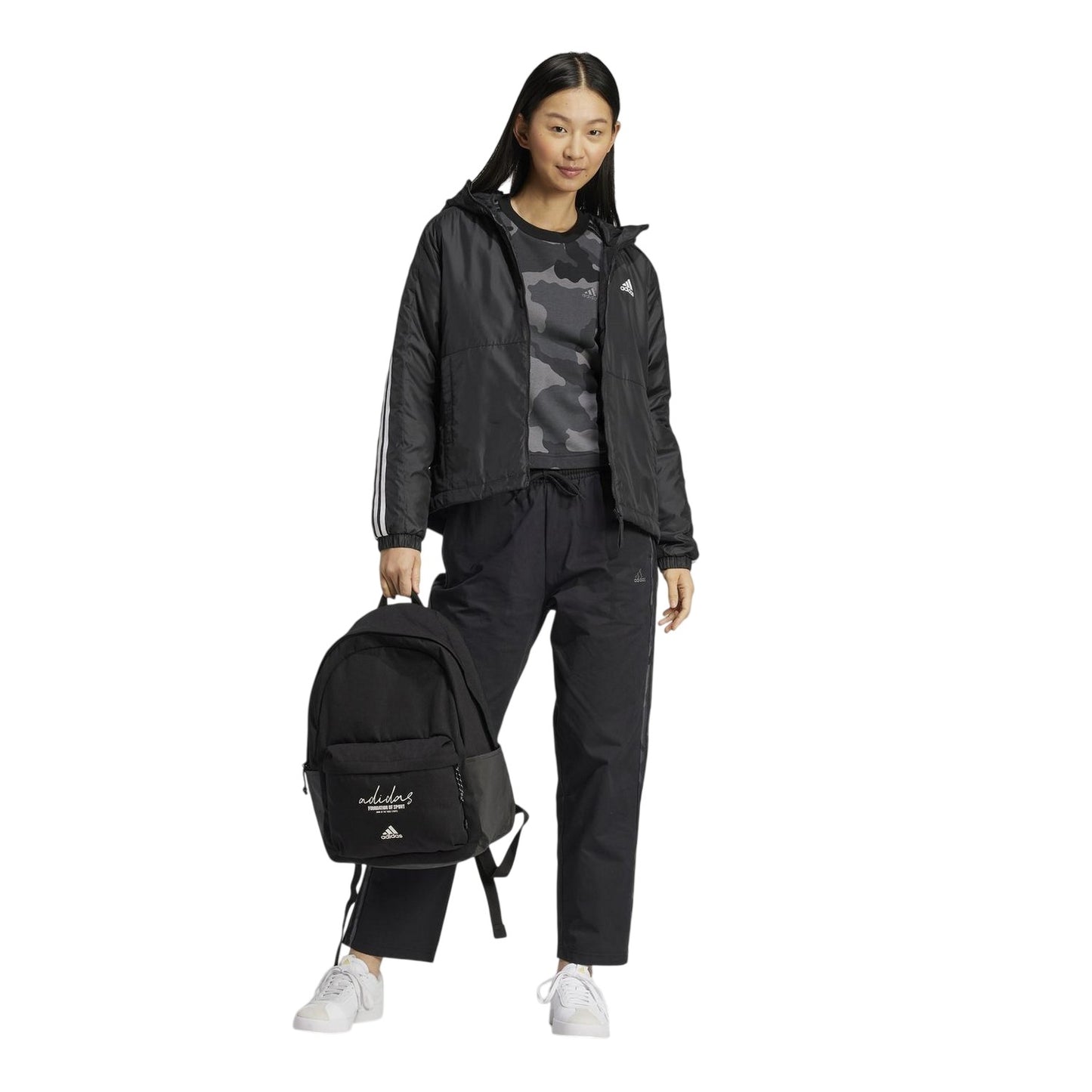 Black - Lifestyle - Adidas Womens-Ladies Essentials Striped Camo Trousers