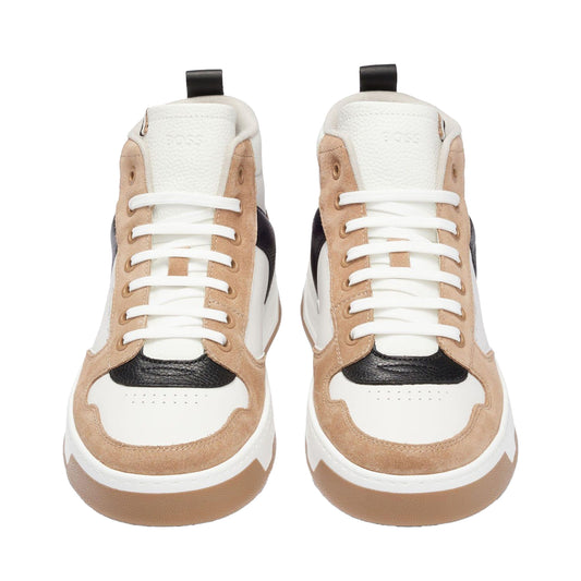 Brown-Black-White - Front - Boss Mens Baltimore Leather Trainers