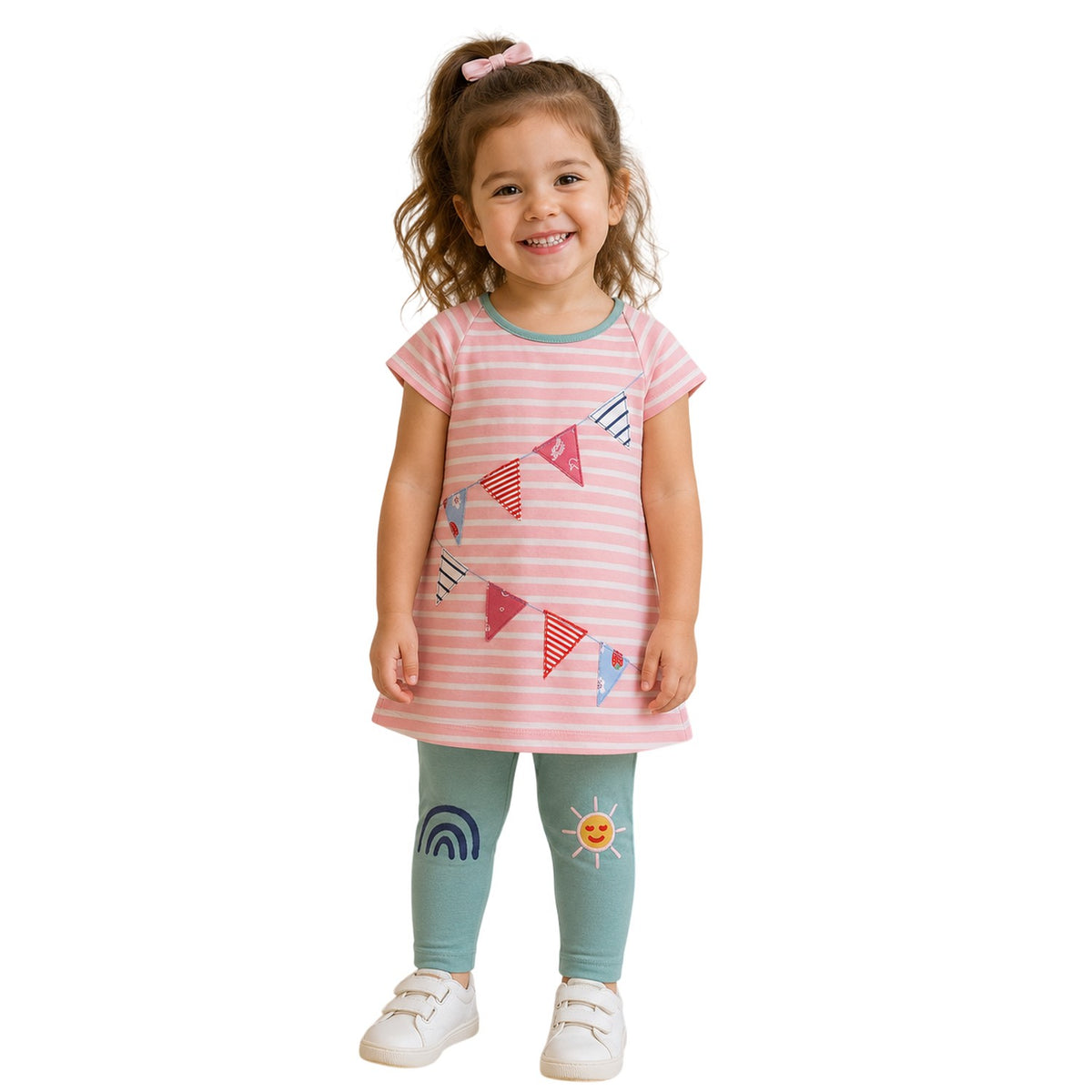 Multicoloured - Side - Lilly & Sid Baby Girls Bunting Top & Bottom Set