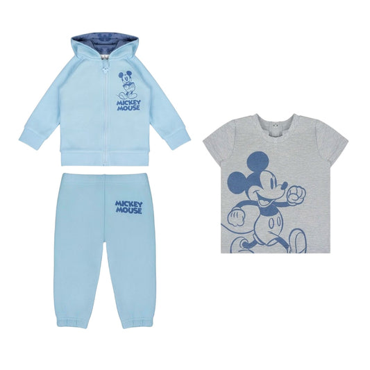 Blue - Front - Disney Baby Mickey Mouse Hoodie And Joggers Set (Pack of 3)