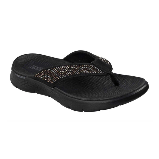 Black - Front - Skechers Womens-Ladies Go Walk Arch Fit Rhinestone Flat Flip Flops