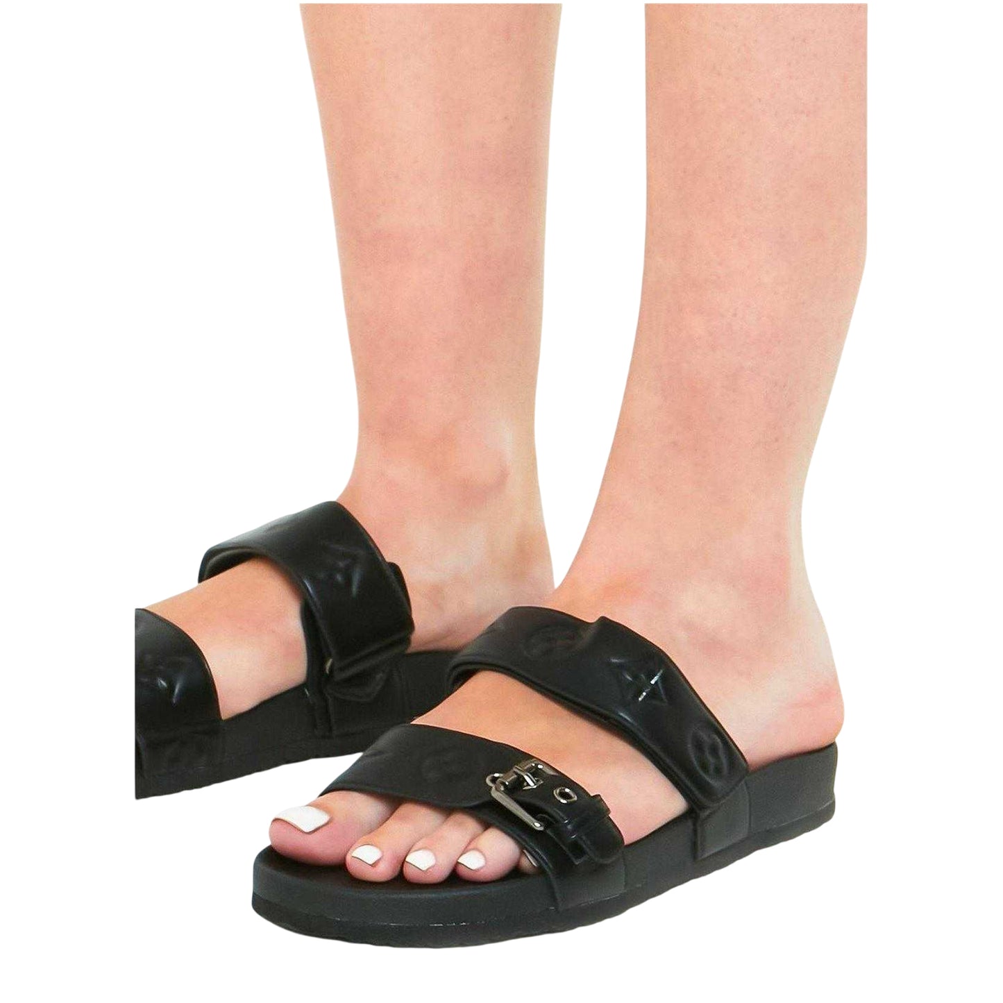Black - Side - Missy Empire Womens-Ladies PU Flat Slides