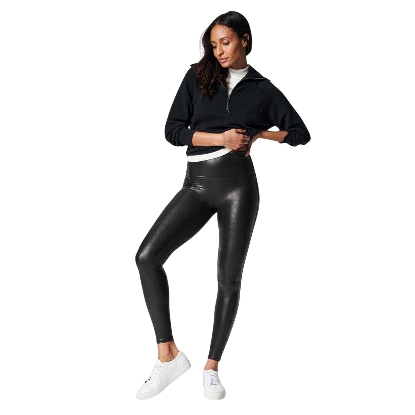 Black - Side - Spanx Womens-Ladies High Waist Leggings