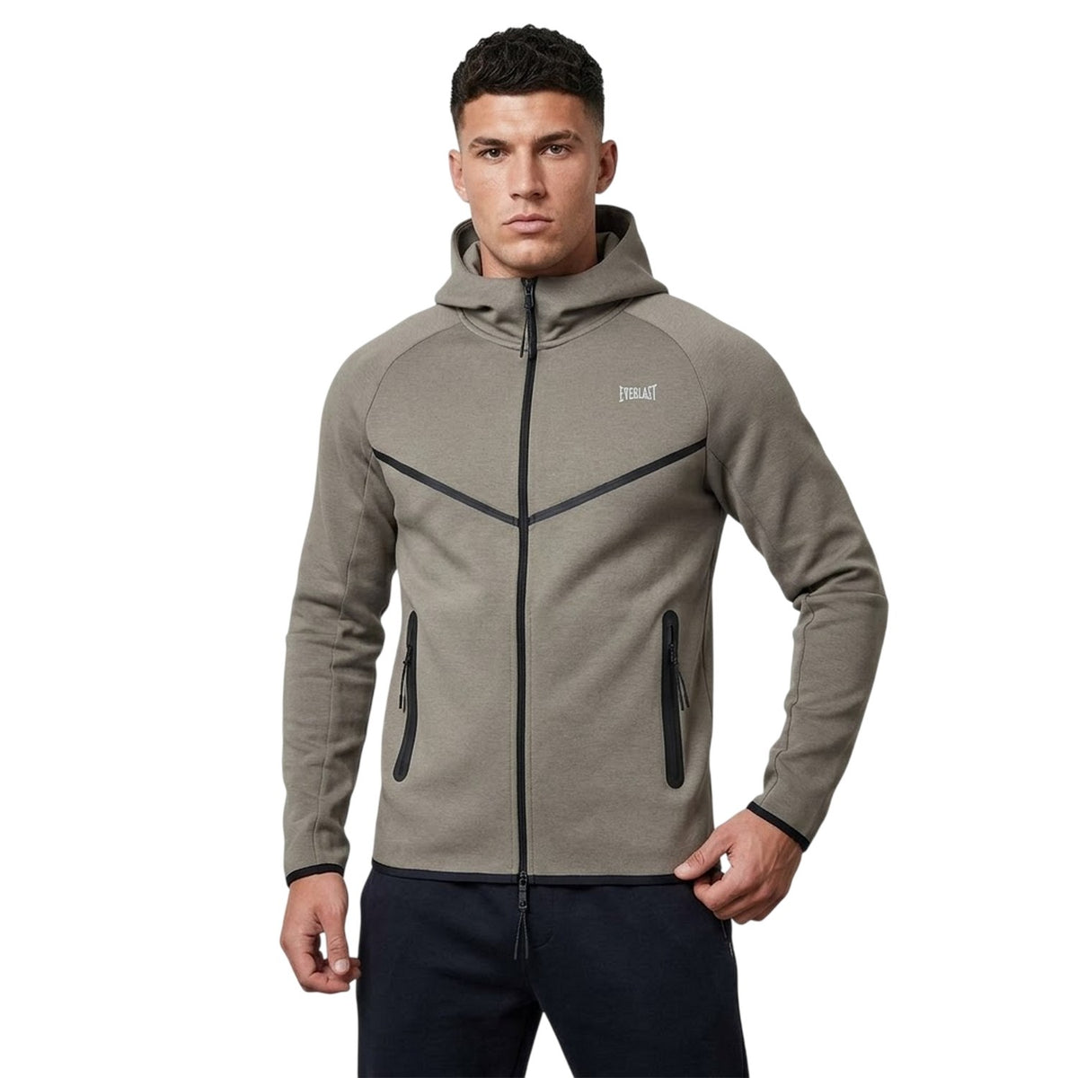 Khaki - Side - Everlast Mens Elite Full Zip Hoodie