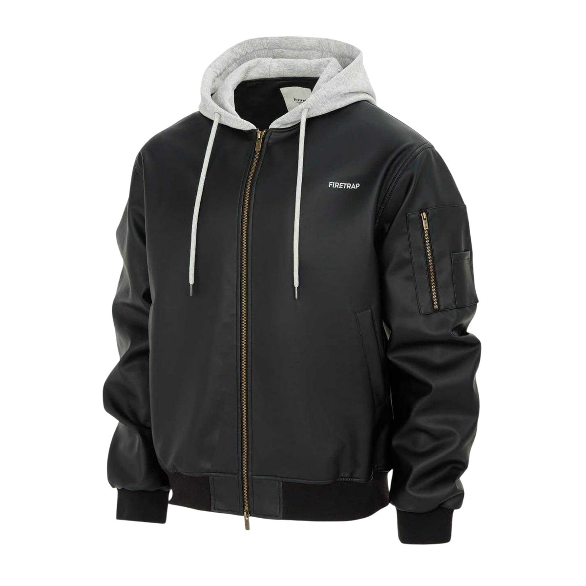 Black - Side - Firetrap Mens PU Hooded Jacket