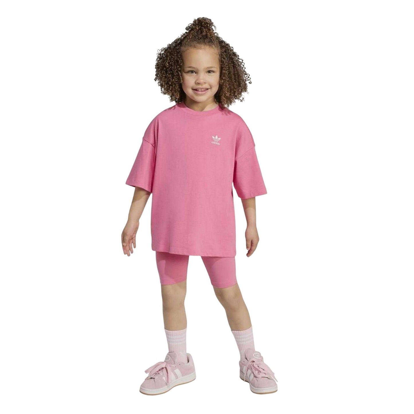 Pink - Pack Shot - Adidas Girls Adicolor Trefoil T-Shirt & Shorts Set