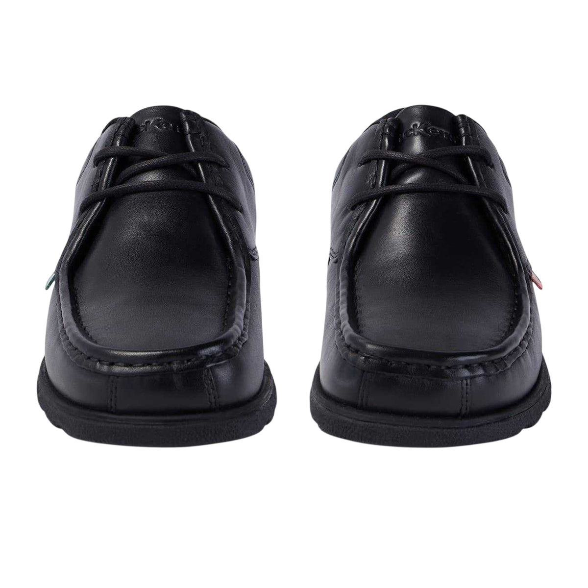 Black - Close up - Kickers Childrens-Kids Fragma Leather Lace Up School Shoes