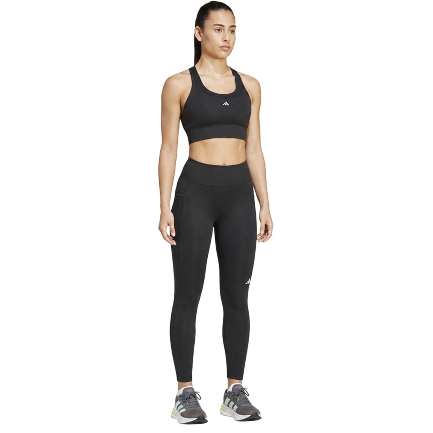 Black - Close up - Adidas Womens-Ladies Own The Run Tight 7-8 Leggings