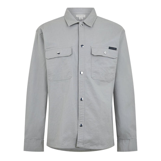 Forest-Fog - Front - Calvin Klein Mens Utility Double Pocket Long-Sleeved Shirt