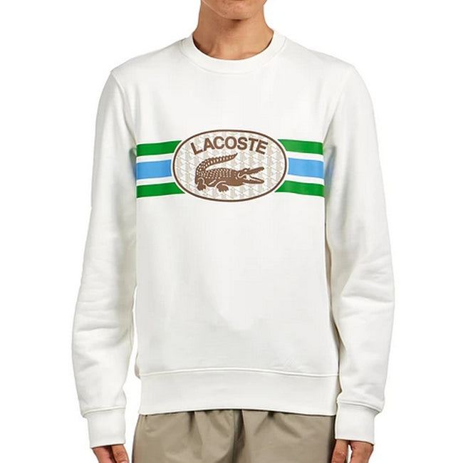 Cream - Side - Lacoste Mens Graphic Print Fleece Sweatshirt