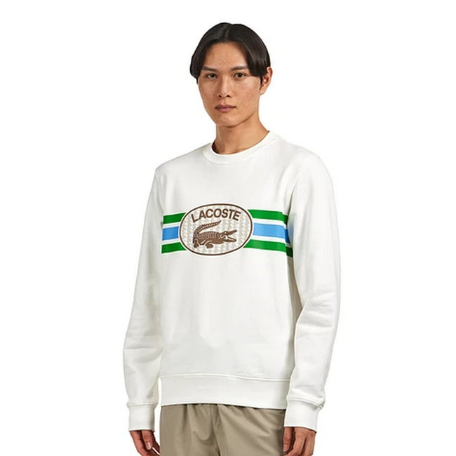 Cream - Pack Shot - Lacoste Mens Graphic Print Fleece Sweatshirt