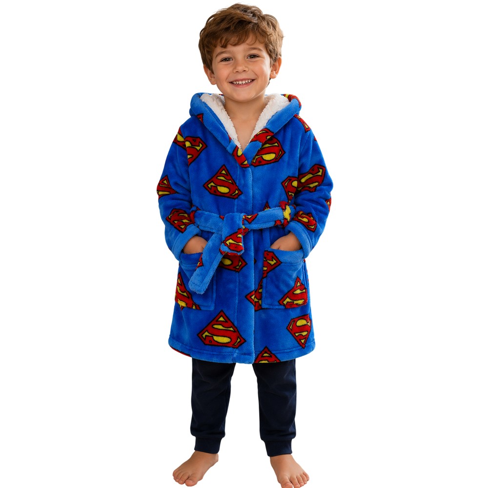 Blue-Red - Side - Superman Childrens-Kids Dressing Gown