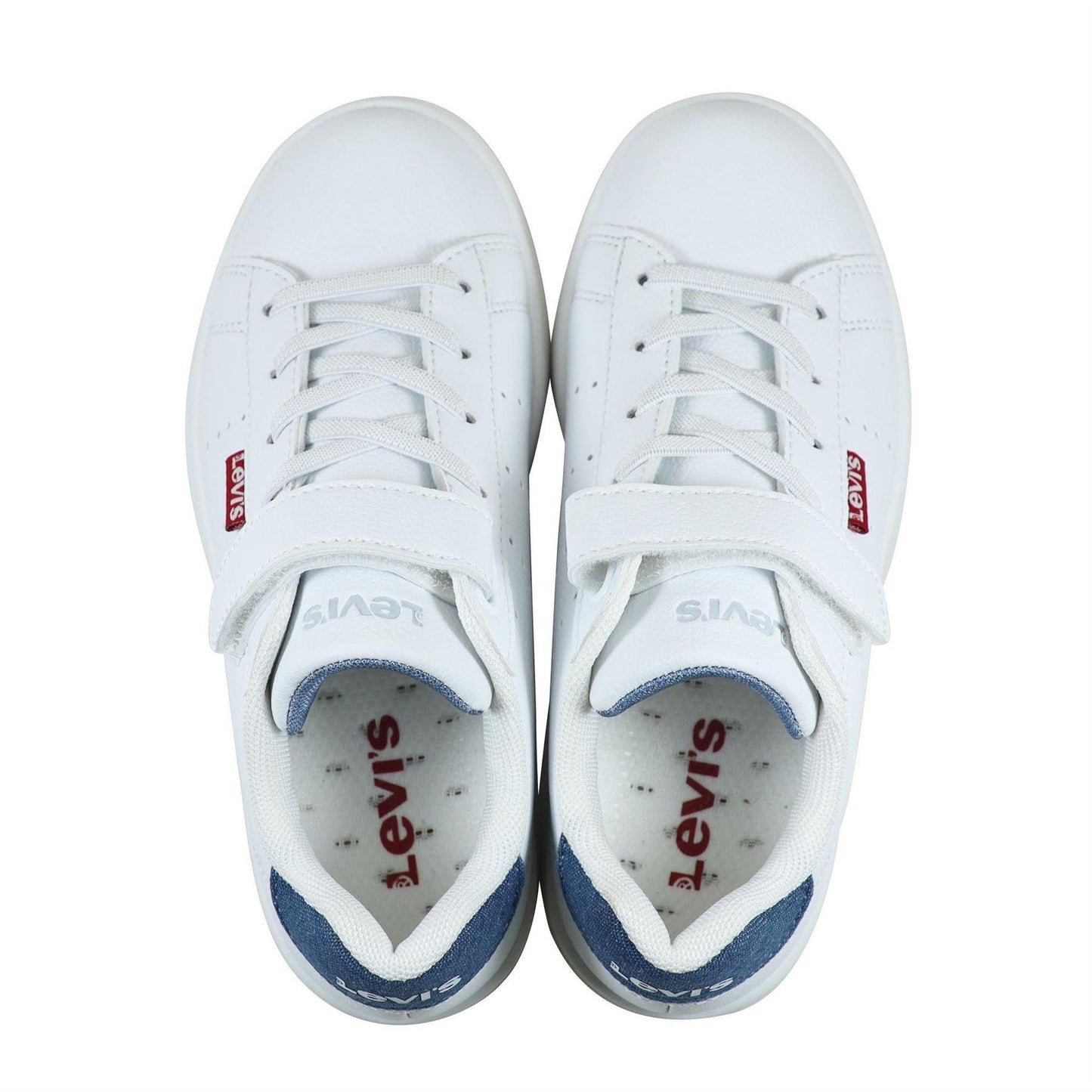 White-Blue - Pack Shot - Levis Childrens-Kids Avenue Leather Trainers