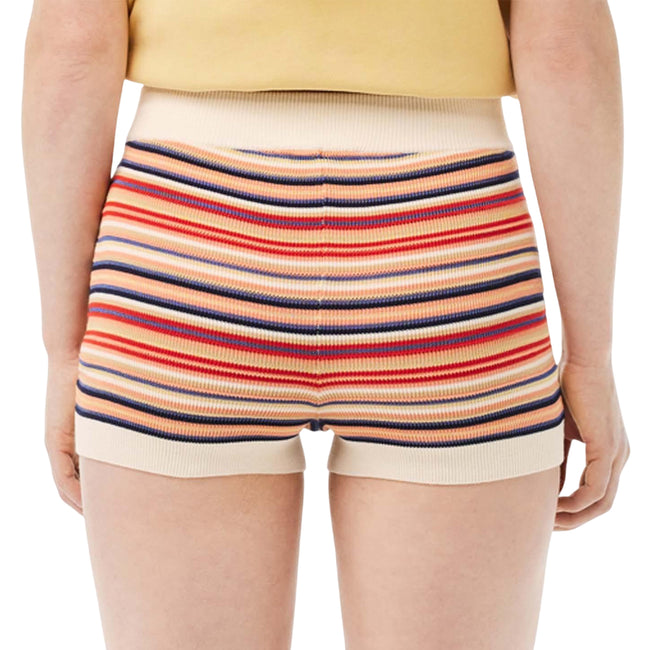 Multicoloured - Back - Lacoste Womens-Ladies Cotton Striped Contrast Waistband Shorts
