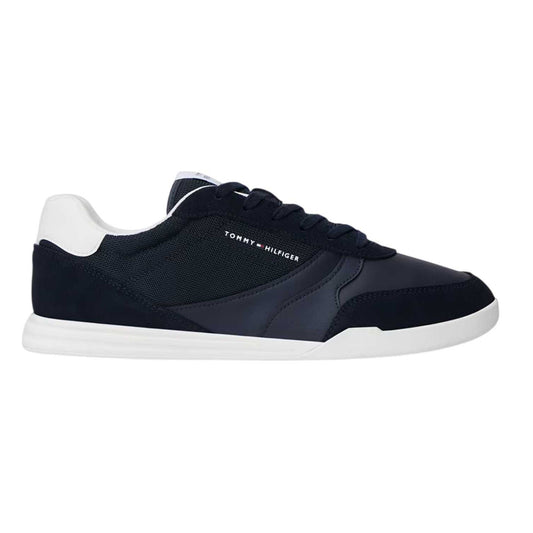 Navy-White - Front - Tommy Hilfiger Mens Lopro Leather Trainers