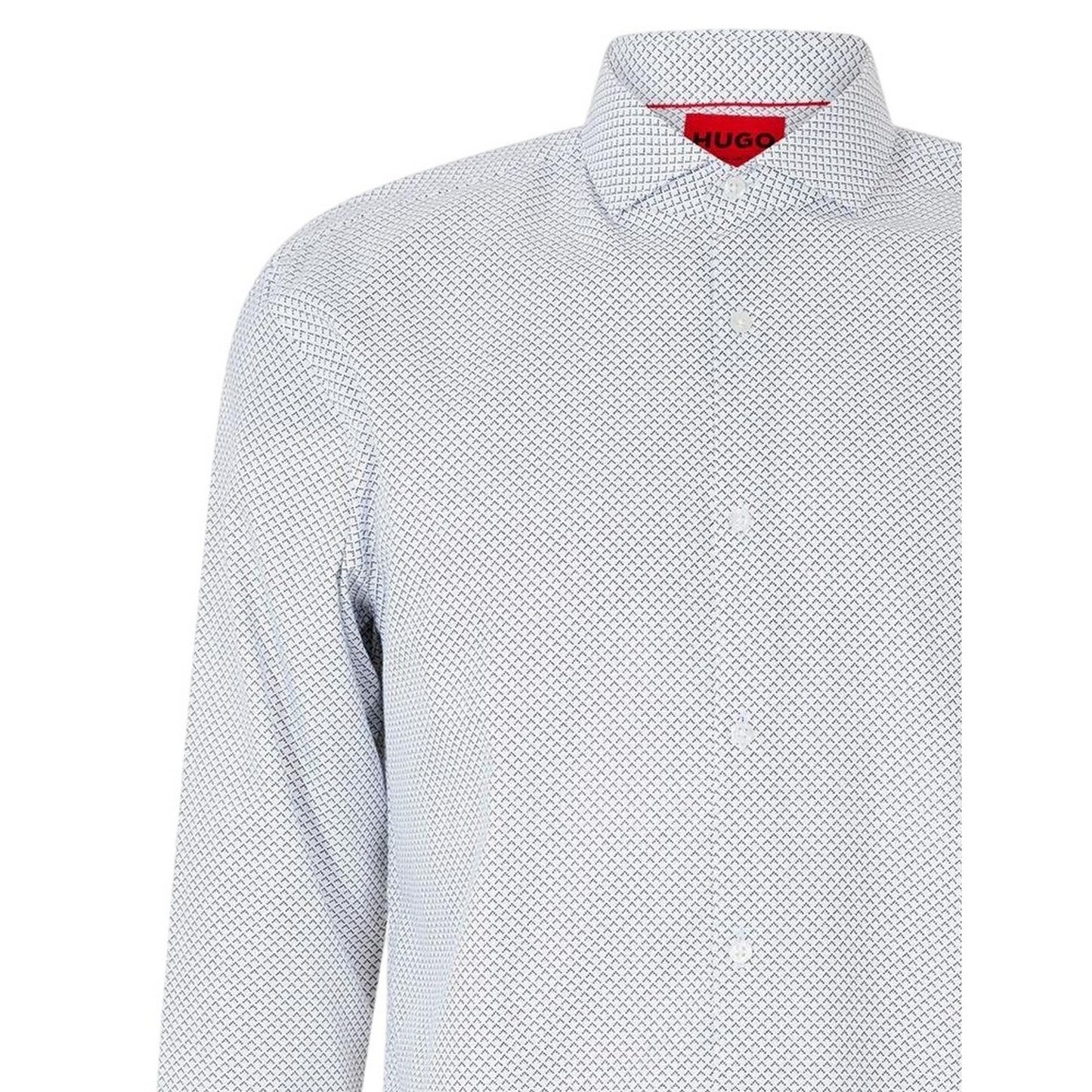 White - Side - Hugo Mens Microprint Oxford Long-Sleeved Formal Shirt