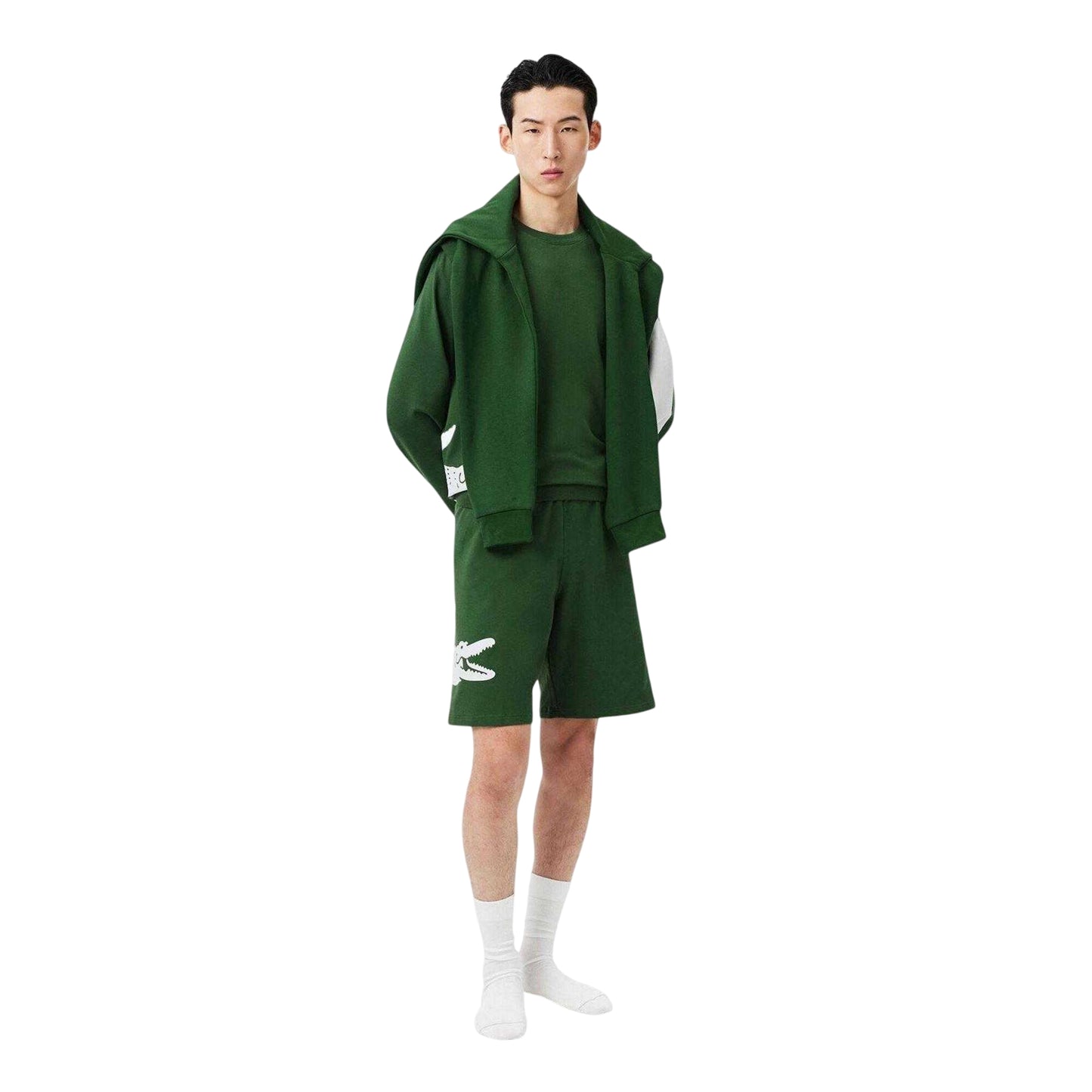 Green - Side - Lacoste Mens Fleece Lounge Shorts