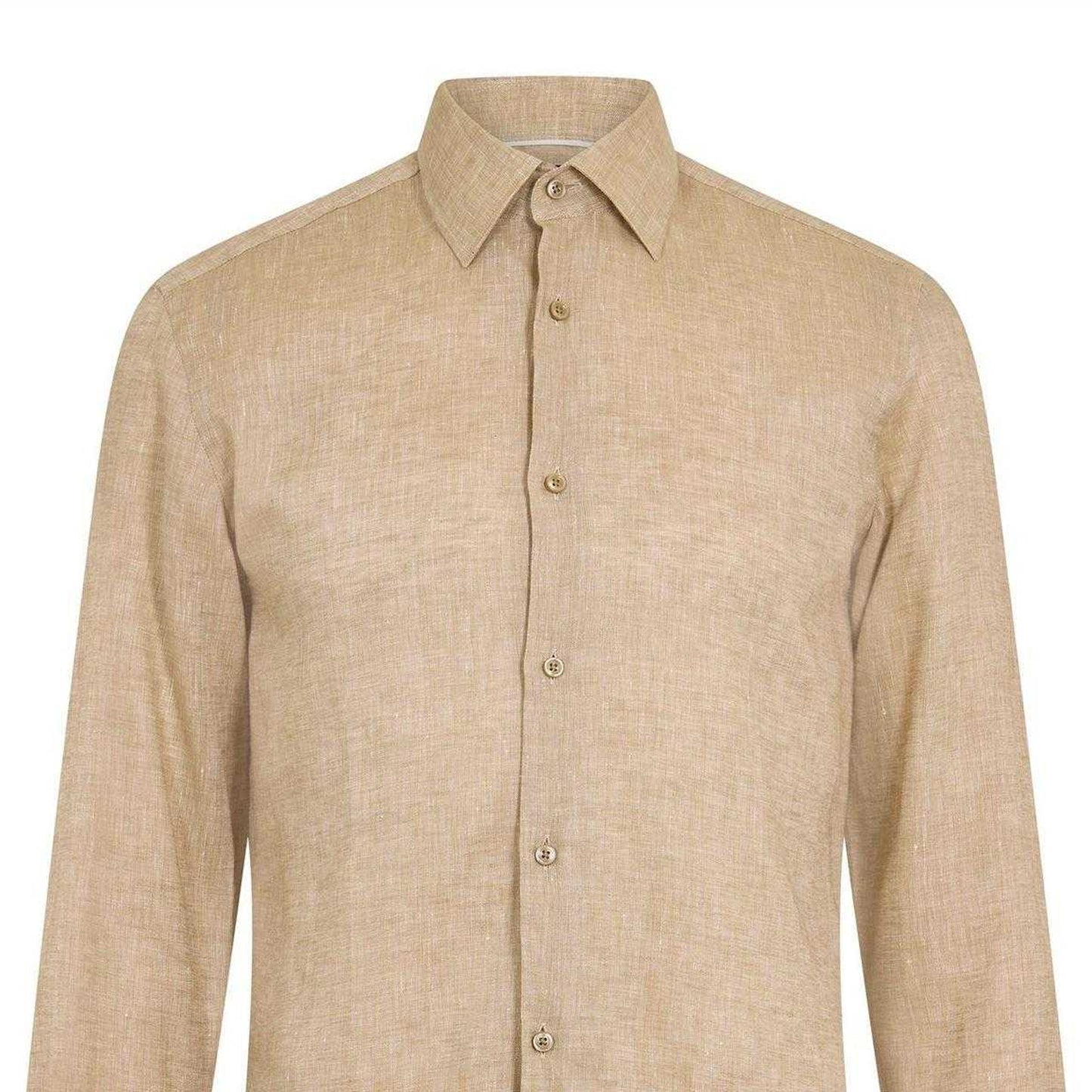 Light Beige - Side - Boss Mens Linen Point Collar Long-Sleeved Formal Shirt