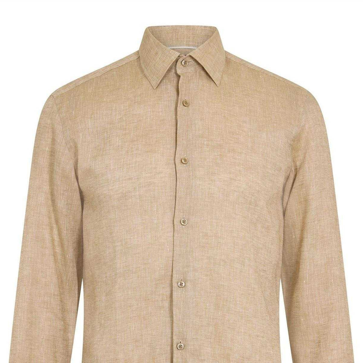 Light Beige - Side - Boss Mens Linen Point Collar Long-Sleeved Formal Shirt