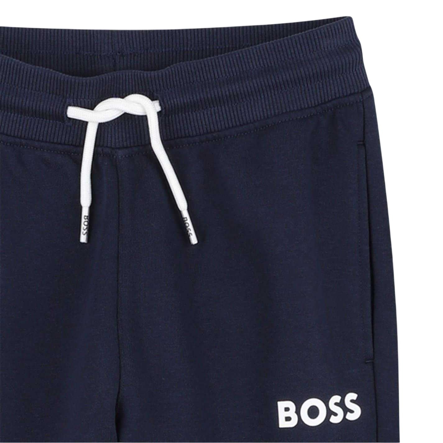 Navy - Side - Boss Childrens-Kids Wordmark Slim Joggers