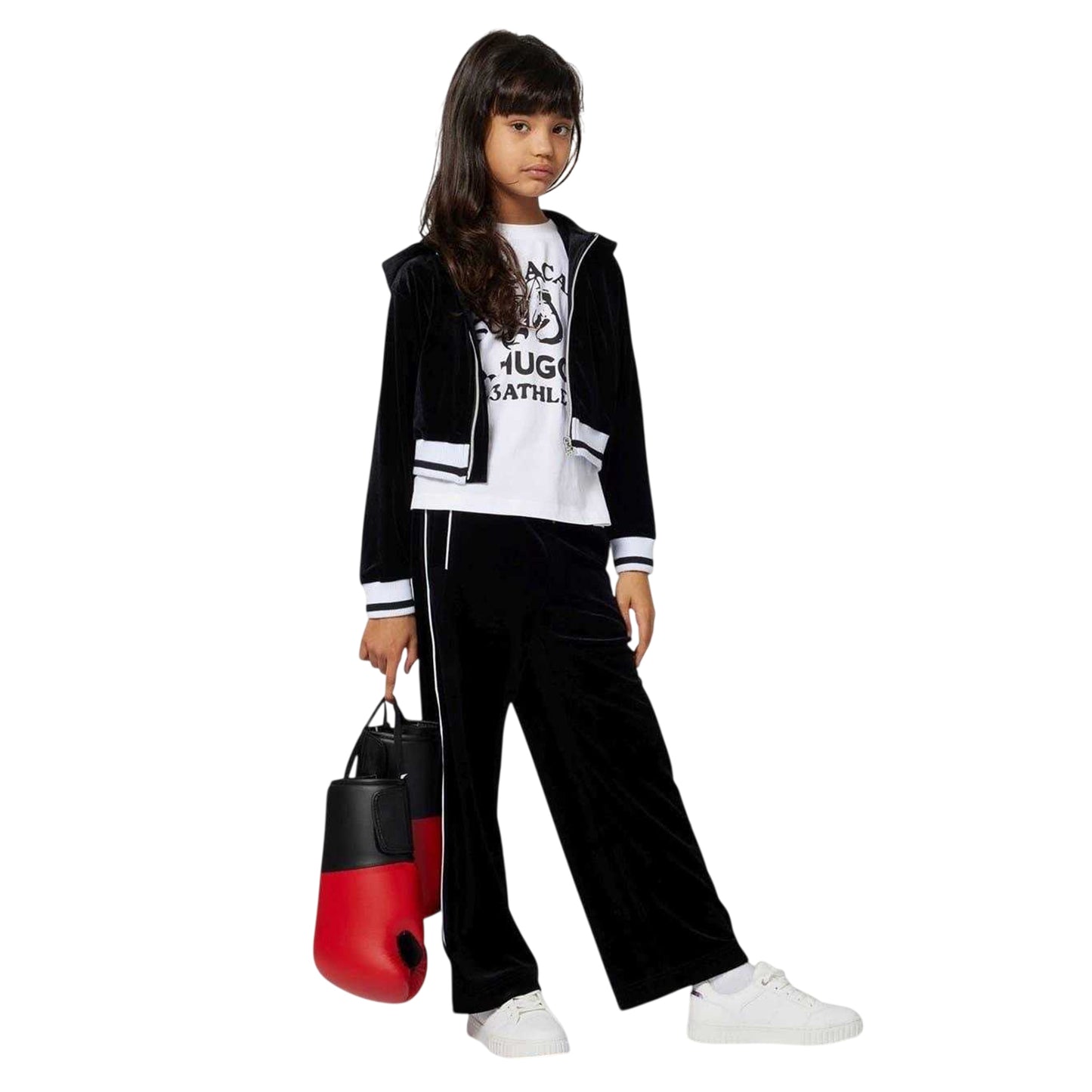 Black - Side - Hugo Childrens-Kids Stripe Detail Wide Leg Joggers